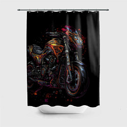Шторка для душа Темный мотоцикл на черном фоне, цвет: 3D-принт