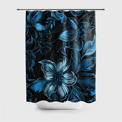 Шторка для душа Синие цветы абстракции, цвет: 3D-принт