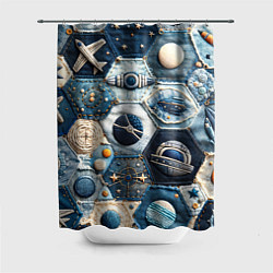 Шторка для душа Пэчворк с авиацией, цвет: 3D-принт