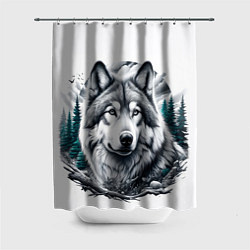 Шторка для душа Волк и природа, цвет: 3D-принт