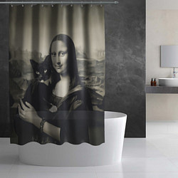 Шторка для душа Мона Лиза держит кота в черно белом цвете, цвет: 3D-принт — фото 2