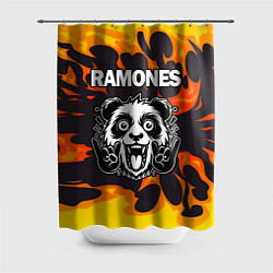 Шторка для душа Ramones рок панда и огонь, цвет: 3D-принт