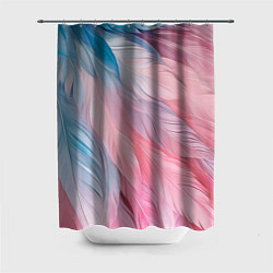 Шторка для душа Пастельно-голубые и розовые перья, цвет: 3D-принт