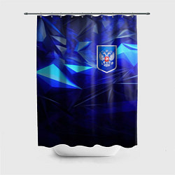 Шторка для ванной Герб России на синей абстракции