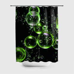 Шторка для душа Зеленые пузыри на черном, цвет: 3D-принт