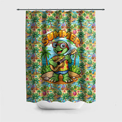 Шторка для душа Черепаха с гитарой на острове, цвет: 3D-принт