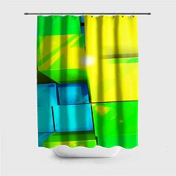 Шторка для душа Зелёные кубы разломы, цвет: 3D-принт