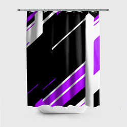Шторка для душа Бело-фиолетовые полосы на чёрном фоне, цвет: 3D-принт