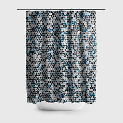 Шторка для душа Паттерн мозаика серый с голубым, цвет: 3D-принт