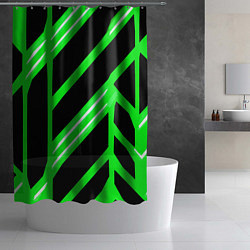 Шторка для душа Чёрно-белые полосы на зелёном фоне, цвет: 3D-принт — фото 2