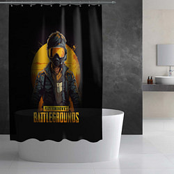 Шторка для душа PUBG игрок на закате черный фон, цвет: 3D-принт — фото 2