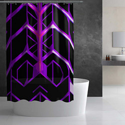 Шторка для душа Фиолетовые линии на чёрном фоне, цвет: 3D-принт — фото 2