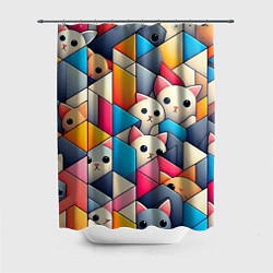 Шторка для душа Geometric pattern with kittens - ai art, цвет: 3D-принт