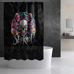 Шторка для душа Slipknot на фоне черепа демона с рогами в очках, цвет: 3D-принт — фото 2