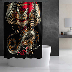 Шторка для душа Сова и змея - японский стиль, цвет: 3D-принт — фото 2