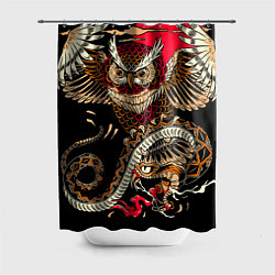 Шторка для душа Сова и змея - японский стиль, цвет: 3D-принт