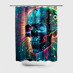 Шторка для душа Cool cyber skull - neon glow, цвет: 3D-принт