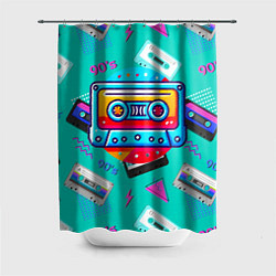Шторка для душа Кассеты и надпись 90s, цвет: 3D-принт