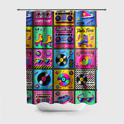 Шторка для душа Вибрации 90-х вечеринка в стиле ретро, цвет: 3D-принт