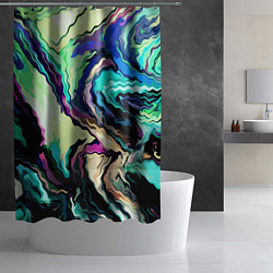 Шторка для душа Абстракция смесь красок сине-зелёный, цвет: 3D-принт — фото 2