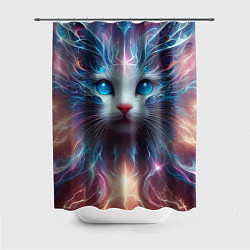 Шторка для душа Fantastic blue-eyed neon kitten, цвет: 3D-принт