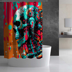 Шторка для душа Cyber skull sketch - ai art fantasy, цвет: 3D-принт — фото 2