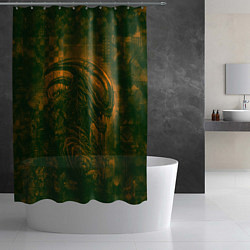 Шторка для душа Ксеноморф в оранжево-зелёных тонах, цвет: 3D-принт — фото 2