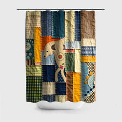 Шторка для душа Пэчворк с собакой, цвет: 3D-принт