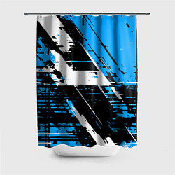 Шторка для душа Diagonal black and white stripes on a blue backgro, цвет: 3D-принт