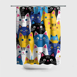 Шторка для душа Много цветных котиков, цвет: 3D-принт