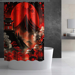 Шторка для душа Япония природа в красном цвете, цвет: 3D-принт — фото 2