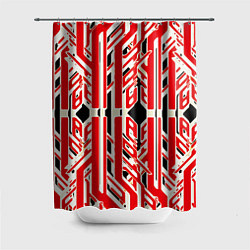 Шторка для душа Бело-красные техно полосы на чёрном фоне, цвет: 3D-принт