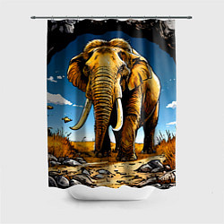 Шторка для душа Слон в пещере, цвет: 3D-принт