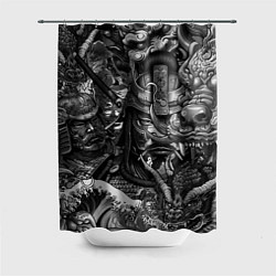 Шторка для душа Самурай и дракон в стиле татуировки ирезуми, цвет: 3D-принт