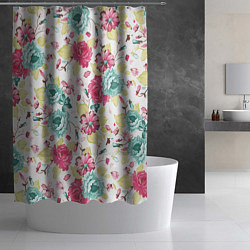 Шторка для душа Розы красные и бирюзовые, цвет: 3D-принт — фото 2