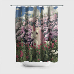 Шторка для душа Единорог на фоне сирени, цвет: 3D-принт