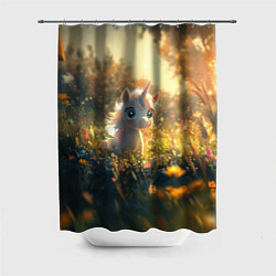 Шторка для душа Белая маленькая единорожка, цвет: 3D-принт
