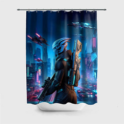 Шторка для душа Mass Effect - neon glow fantastic, цвет: 3D-принт