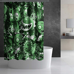 Шторка для душа Растения против зомби в зеленом цвете, цвет: 3D-принт — фото 2