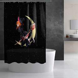 Шторка для душа Ведьма с яблоком летит на метле, цвет: 3D-принт — фото 2