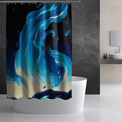 Шторка для душа Бело-синее пламя из абстрактных красок, цвет: 3D-принт — фото 2