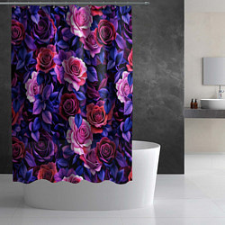 Шторка для душа Разноцветные цветы - синие розы паттерн, цвет: 3D-принт — фото 2