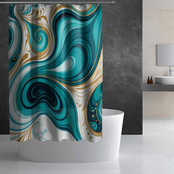 Шторка для душа Бирюза и золото, цвет: 3D-принт — фото 2