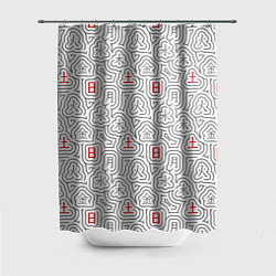 Шторка для душа Серые будни и красные выходные иероглифами, цвет: 3D-принт