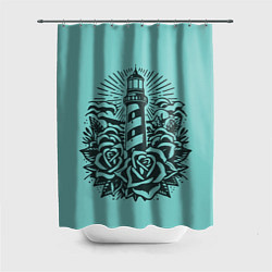 Шторка для душа Маяк и розы, цвет: 3D-принт