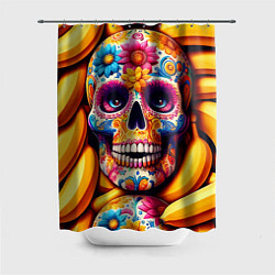 Шторка для душа Цветочный череп среди бананов - нейроарт, цвет: 3D-принт