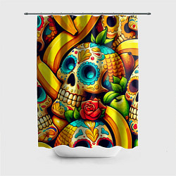 Шторка для душа Colorfull skulls and bananas - pop art pattern, цвет: 3D-принт