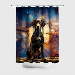 Шторка для душа Курцхаар и космос, цвет: 3D-принт