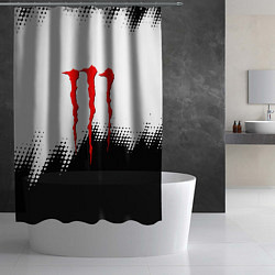 Шторка для душа Monster energy чёрно белые краски, цвет: 3D-принт — фото 2