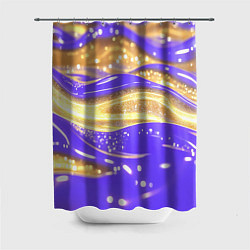Шторка для душа Фиолетово-золотая жидкая текстура, цвет: 3D-принт